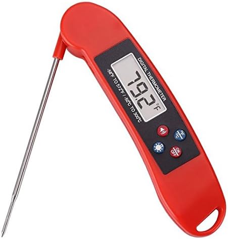 Aogek Digital Thermometer with Collapsible Internal Probe for BBQ Cooking, Grilling, Baking, Milk and Bath Water etc. Instant Read with LED Backlight or by Voice in the Darkness (Red)
