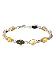 Multicolor Amber and Sterling Silver Marquise-shaped Bracelet, 7.5"
