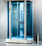 LineaAqua Romeo 53 x 34 Steam Shower Enclosure Freestanding with Blue Curved Glass and 4 Body Sprays, Hand Shower, Rain Shower - FREE SHIPPING!!!