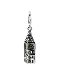 Sterling Silver 3-D Antiqued Big Ben W/Lobster Clasp Charm