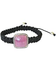Diamond Pave Natural Sapphire Charm Macrame Stretch Bracelet 18kt Gold Fashion Jewelry