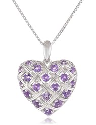 Sterling Silver Amethyst Heart Basketweave Pendant Necklace, 18"