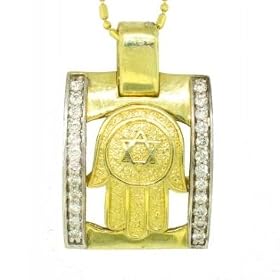 14k Yellow Gold Diamond Hamsa Hand Pendant (0.41Cttw, I-SI Clarity, H Color)