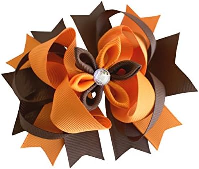 Thanksgiving Fall Large Boutique Hair Bow Toddler Girl Brown Orange