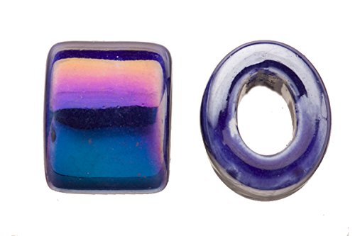 4pcs Spectrum Sapphire Porcelain Slider Beads for Licorice Leather - Oval Ring Style Glaze Finish 16x15.5mm
