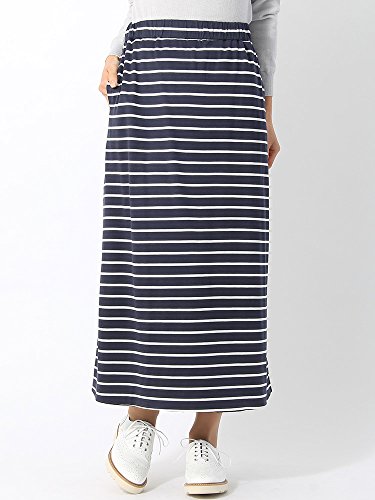 (ユニバーサルランゲージ) リヨセルコットンボーダー×天竺カットソー リバーシブルマキシスカート ネイビー×ホワイト