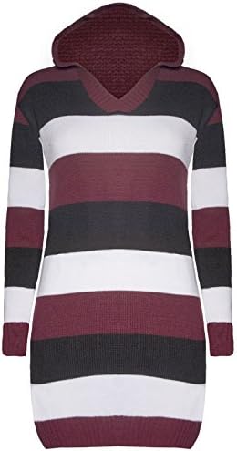 Womens Ladies Contrast Blocks Pullover Xmas Knitted Long Sweater Jumper Dress