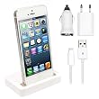 KWMOBILE 4in1 Kompaktes Ladeset f�r Apple iPhone 5 bestehend aus Dockingstation, Lightning-Datenkabel, Netzteil und Auto Ladeger�t / Ladekabel in WEI�