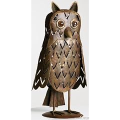 Gartenfigur Eule mit Teelicht Leuchter Metallfigur Neu H44cm