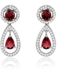 3.36Ct Dangling Ruby & Diamond Stud Earrings 14K Gold