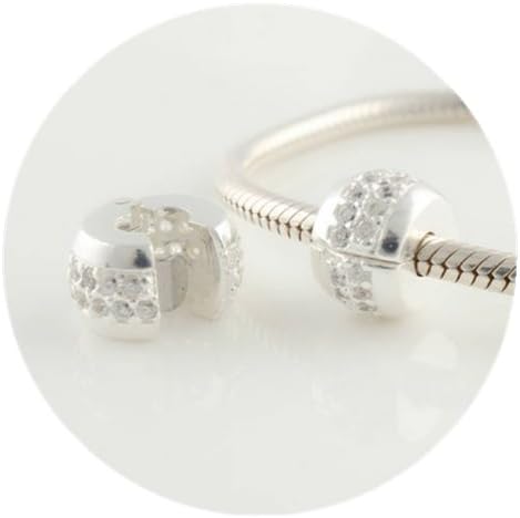 Duman 1pc 925 Sterling Silver Clasp Clip White Crystal Charms Stopper Beads Fit with Pandora Bracelets