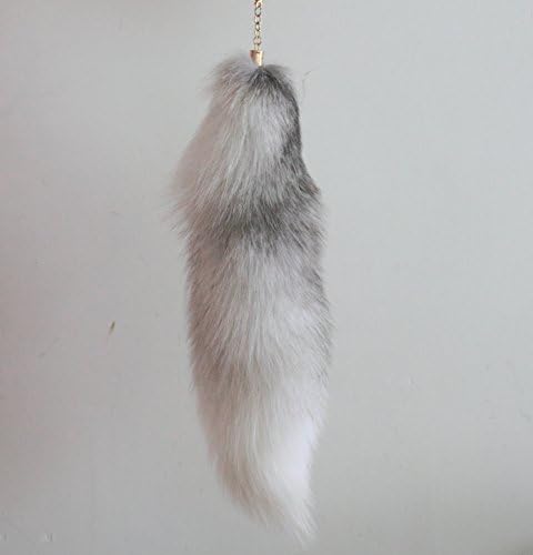 44cm Supper Huge Fluffy White Gray Fox Tail Fur Cosplay Toy Alopex Lagopus Handbag Accessories Key Chain Ring Hook Tassels Natural Color by HonestShop