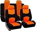 FH Group Universal Fit Full Set Flat Cloth Fabric Car Seat Cover, (Orange/Black) (FH-FB050114, Fit Most Car, Truck, Suv, or Van)