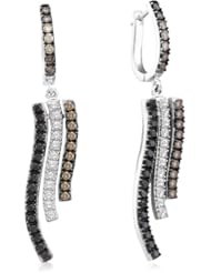 14K White Gold Round Brilliant Cut Chocolate Brown and Black Diamond - Prong Set Dangle Earrings - (1.00 cttw.)