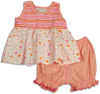 Cloud Mine - Newborn Girls Sleeveless Stripe And Bubbles Short Set, Pink, White 24712-3Months