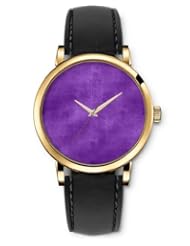 SPRAWL Aanalog Fashion Series Gold Ladies Watches of Genuine Black Leather Strap,Unique Wrist Watch for Women Girls Designed with Old wall color purple