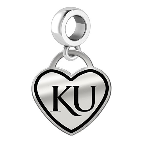 Kansas Jayhawks Border Heart Dangle Charm Fits All Beaded Charm Bracelets