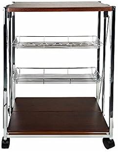 Foldable Rolling 4-Tier Kitchen Entertainment Utility Cart / Serving Cart, Wooden (Walnut)
