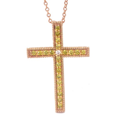 14K .33 CTW Yellow Diamond Cross Religious Pendant