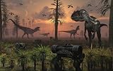 Wallmonkeys Peel and Stick Wall Decals - A Herd of Allosaurus Dinosaur Cause Chaos. - 24W x 15H Removable Graphic