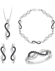 10K White Gold, Black and White Diamond Infinity Jewelry Set (1 cttw)