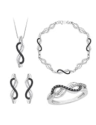 Sterling Silver, Black and White Diamond Infinity Jewelry Set (1 cttw)
