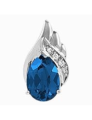 14K White Gold Pear Cut Chatham Created Sapphire and Diamond Pendant -- LIFETIME WARRANTY