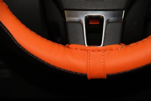 Circle Cool 47025 Carbon Fiber Style with Orange PVC Leather Steering Wheel Stitch On Wrap Cover 14.5" to 15" Needle Thread