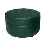 Round hunter green quilt-top ottoman
