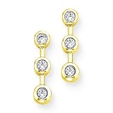 3 Diamond Earrings 1/4 ct. Bezel Set in 10K Yellow Gold