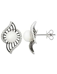 14K White Gold 0.25ct by the Sea Diamond & Freshwater Pearl Stud Post Earrings