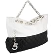 CAMRYN Summer Silvertone Black Quilted Accent Double Shoulder Chain Oversized Tote Bag Hobo Satchel Handbag Purse