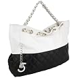 CAMRYN Summer Silvertone Black Quilted Accent Double Shoulder Chain Oversized Tote Bag Hobo Satchel Handbag Purse