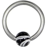 14 gauge BLACK Marble BCR Captive Ring