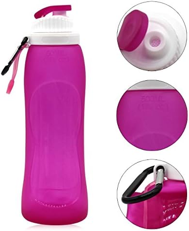AR happy online 500ML Silicone Foldable Sport Water Bottle Camping Hiking Canteen Bottle BPA Free Leak Proof Water Kettle (Rose)