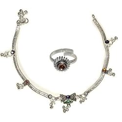 Charm Anklets Toe Ring Pair Sterling Silver Jewelry 10.5 inches (anklts529)