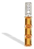 14K White Gold Genuine Emerald-cut Citrine and Diamond 3-Stone Pendant