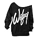 AJ FASHION Women's Wifey Shirt Letter Print Off the Shoulder Slouchy Pullovers, Black, XXX-Large