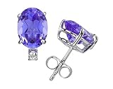 7X5mm Oval Tanzanite and Diamond Stud Earrings in 14K White Gold