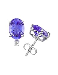 7X5mm Oval Tanzanite and Diamond Stud Earrings in 14K White Gold