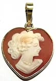 Heart Came Pendant, Italian Conch Shell Master Carved Sterling Silver 18k Gold Overlay