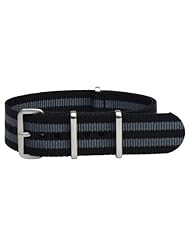 18mm Premium Classic Brushed Nylon Striped Black / Grey - Easily Interchangeable Replacement Watch Strap / Band - Fits All Watches!!!