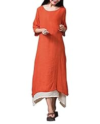 Cotton/Linen Elbow Length Sleeves Maxi Dress 