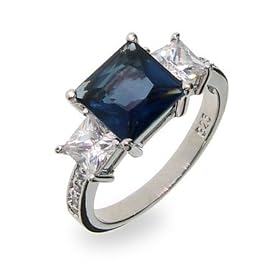 Sterling Silver Sapphire CZ Three Stone Ring Size 5 (Sizes 5 6 7 8 9 Available): Eve's Addiction: Jewelry