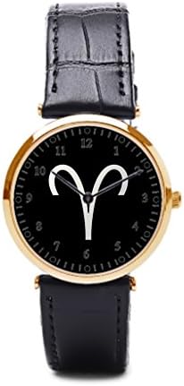 Leynat Black Aries Zodiac March - April Astrology Inch Leather Watch Mens Wrist Watch Star Zodiac Mens Watches With Leather Bands