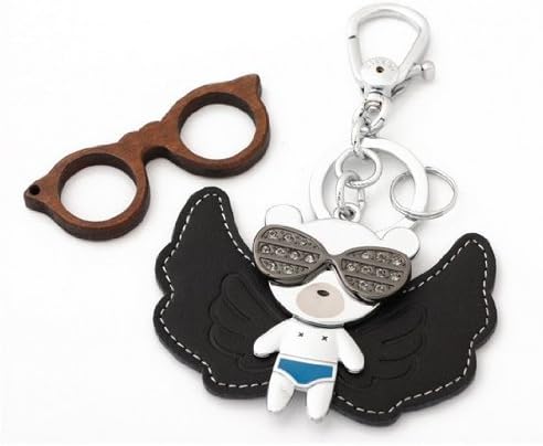 eBuy® Milesi Genuine Leather Creative Lovers Pendant Flying Bear Key Chain, 4.72"x3.35" (Black), Car Keychain, Great Gifts Bag Ornament