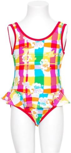 Baby Girls Size 12M Pink Plaid Hibiscus Flower Skirted 1pc Swimsuit