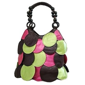 Brown Pink Lime Circle Overlay Handbag Bag Purse