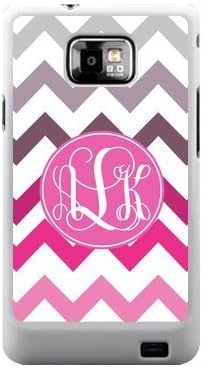 Gray Hot Pink Chevron Gradient Zigzags & Hot Pink Monogram Initials Personalized Custom Best Plastic Case for Samsung Galaxy s2 ,Black or White for Choice