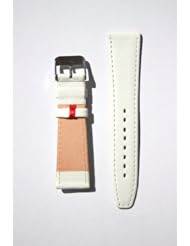 12mm White Flat Genuine Leather Watchband with German Design Red Keeper